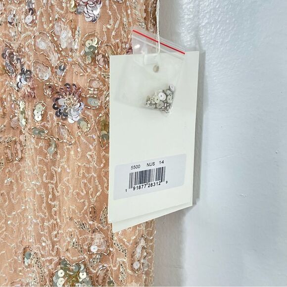 Mac Duggal 5500 Size 14 Floral Embellished Bateau Neck Formal Gown, Nude Silver - Picture 7 of 15